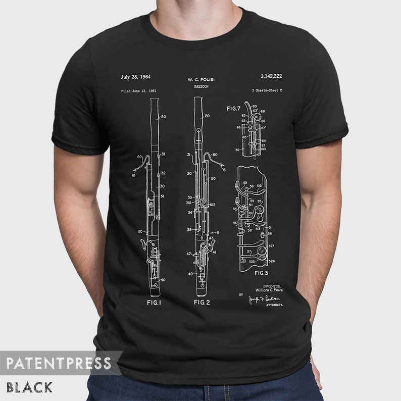 Bassoon T-Shirt Gift For Bassoonist, Bassoon Woodwind Orchestra Musician, Bassoon Teacher, Music Teacher, Patent T-Shirt P232 image 4