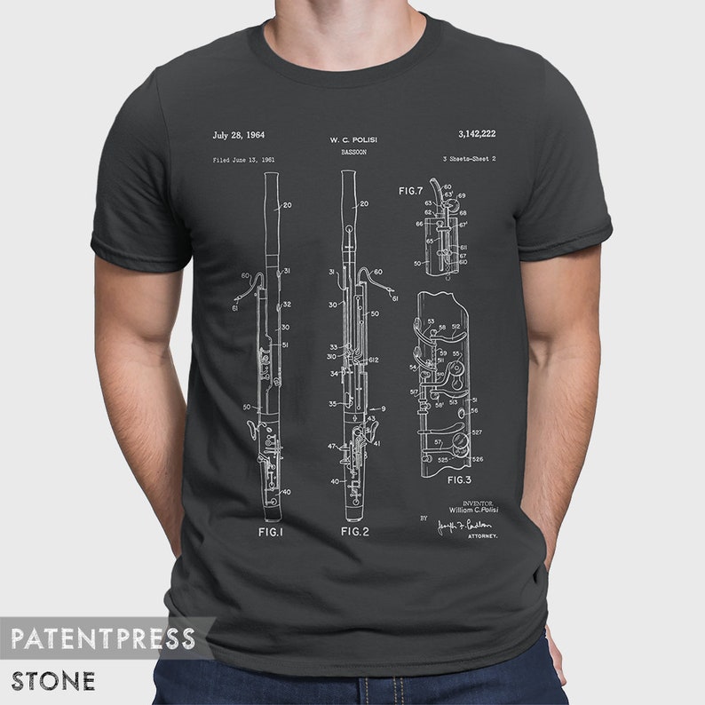 Bassoon T-Shirt Gift For Bassoonist, Bassoon Woodwind Orchestra Musician, Bassoon Teacher, Music Teacher, Patent T-Shirt P232 image 7