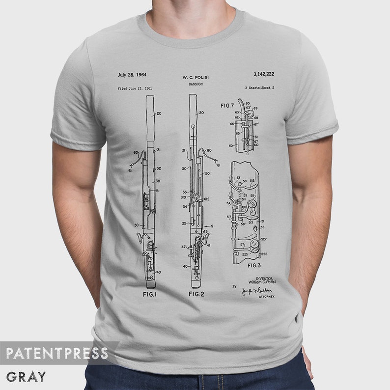 Bassoon T-Shirt Gift For Bassoonist, Bassoon Woodwind Orchestra Musician, Bassoon Teacher, Music Teacher, Patent T-Shirt P232 image 5