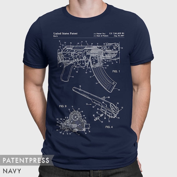 AK-47 Tシャツ、アサルトライフルTシャツ、AK47パテントシャツ、銃愛好