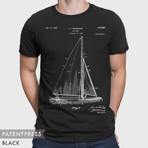 Sailboat T-shirt, Herreshoff Sailboat T Shirt, Sailboat Patent Sailing Gift  for Sailor, Nautical Gift, Vintage Sail Boat Clothing P142 