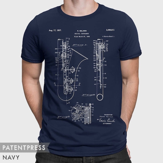 Vintage Patent Print Saxophone Player T-Shirt Vintage Patent Print Saxophone Player T-Shirt