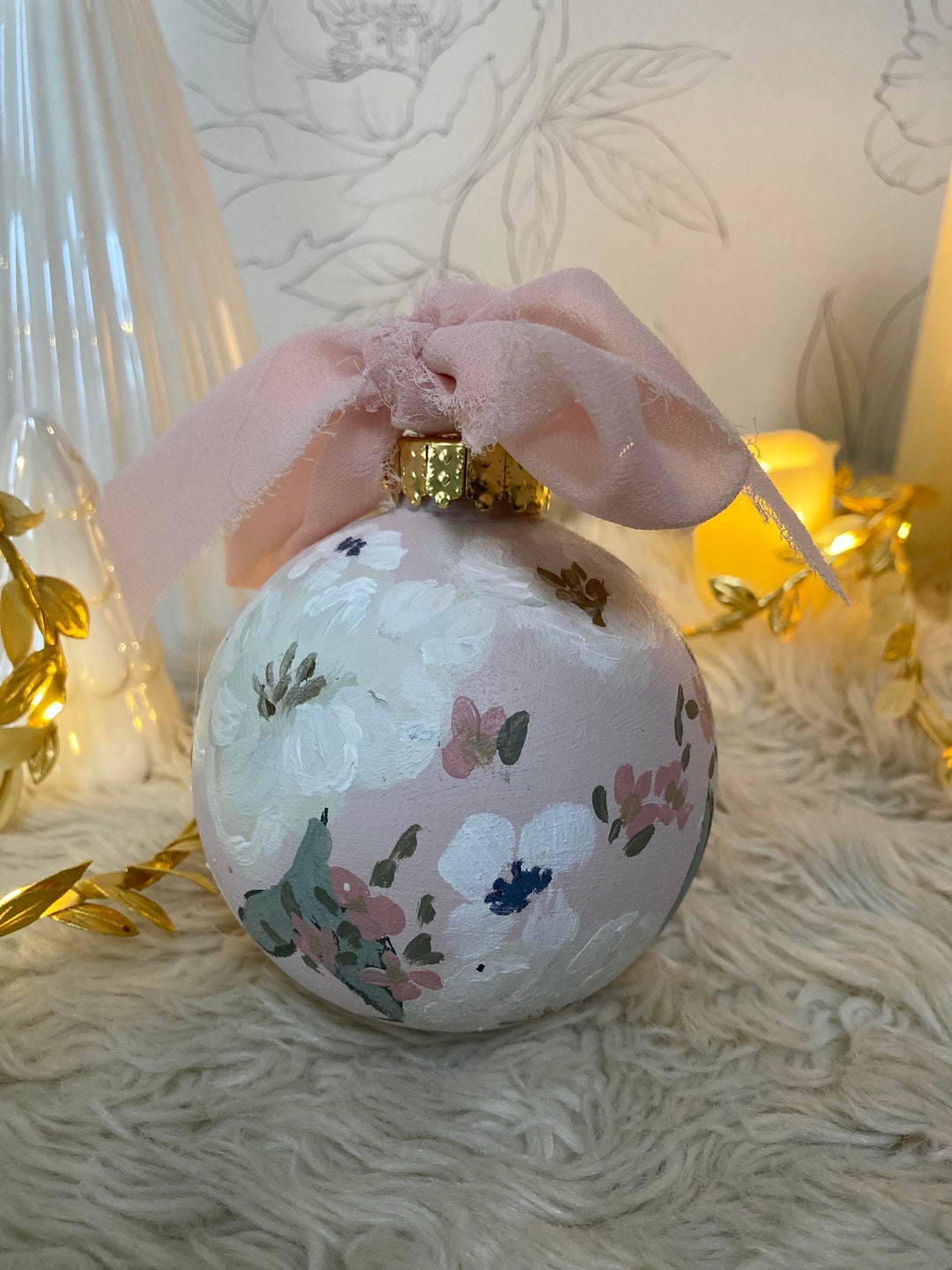 Soft Pink Floral Hand Painted Nonbreakable Christmas Etsy
