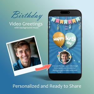 Ready to use Custom Birthday Video Greetings with background music, Personalized Digital Card with Your Photo and Text