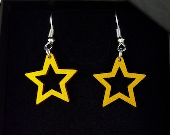 Star earrings - Stainless steel lutherie wood Gold, Silver, wood, red, blue, green - woman gift jewel