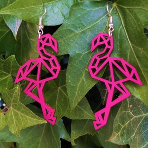 Pink flamingo earrings - Wood and hypoallergenic stainless steel - filigree origami original trend fashion summer - mothers day gift