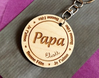 Keychain keyring - Father's Day Gift - Personalized - Wood engraved original unique custom