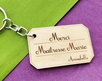 Wood label keychain Mistress Gift - YOUR personalized TEXT - Thank you end of the year - Master Atsem nanny nursery assistant