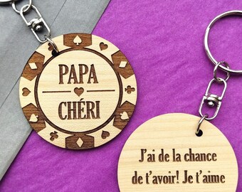 Personalized wooden keychain YOUR TEXT - poker token - Father's Day gift - Original unique first name