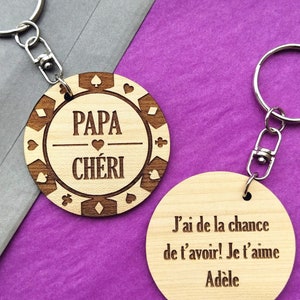Porte-clés bois personnalisé VOTRE TEXTE - jeton poker- Cadeau Fête des Pères papa
