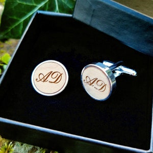 Custom Cufflinks - Steel or Silver Plated Wood - Initials - Text - personalized Wedding groom best man