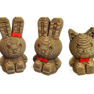 Tirelire Lapin chat design original unique strates de carton -  gravure texte personnalisé - édition numérotée - Fille Garçon