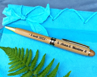 Bolígrafo de madera maciza de haya - grabado personalizado - Su TEXTO - Regalo del Día de la Madre gracias amante maestra ATSEM boda