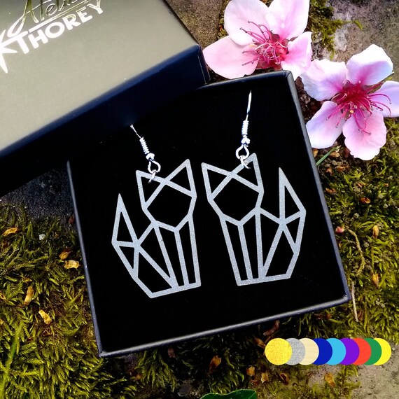 Boucles D Oreilles Chat Origami Originales Bois Et Etsy