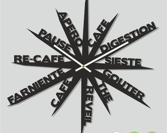Wall clock Design - relaxation - black, white, green, wood