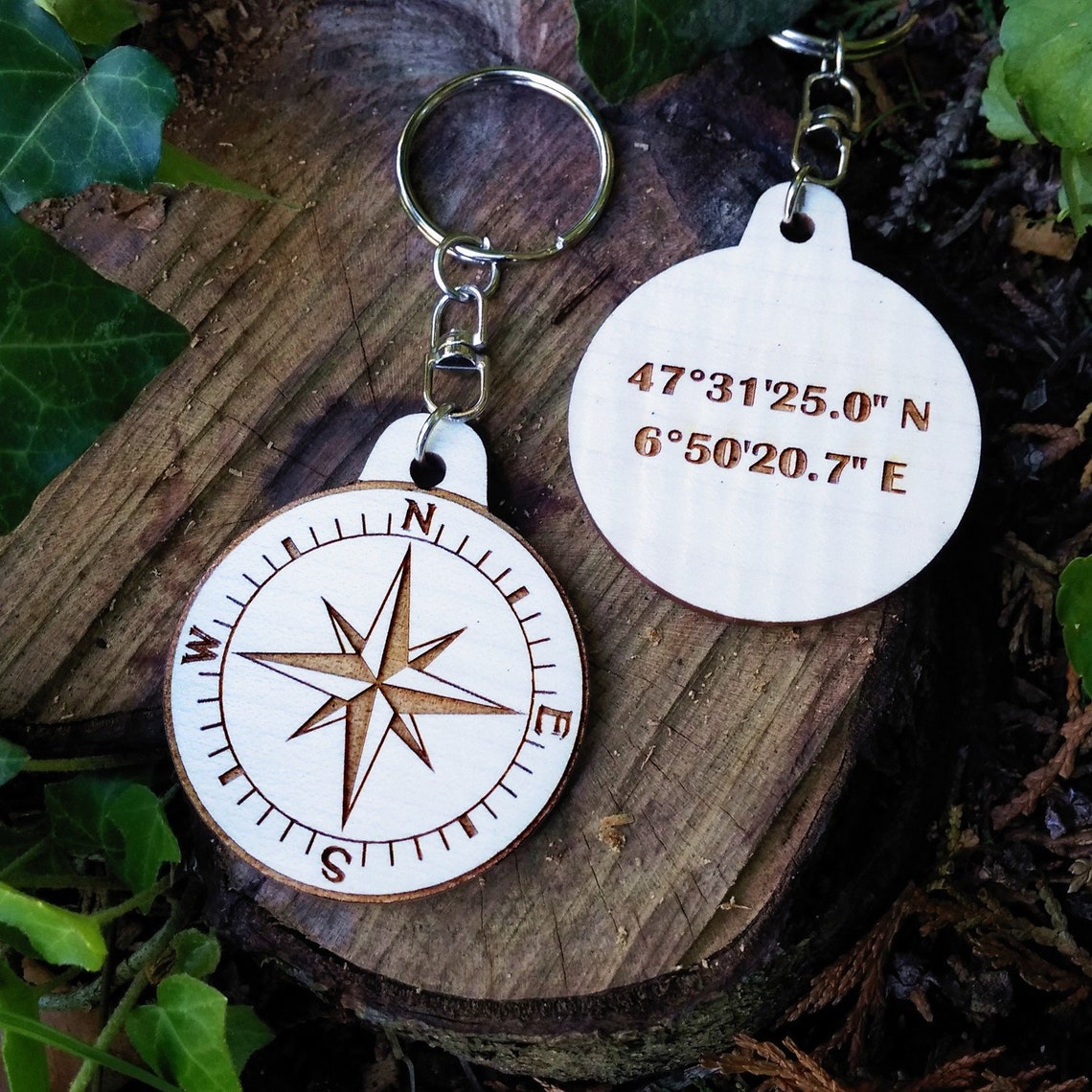 Compass Keychain With Your GPS Coordinates or Custom Text on Etsy