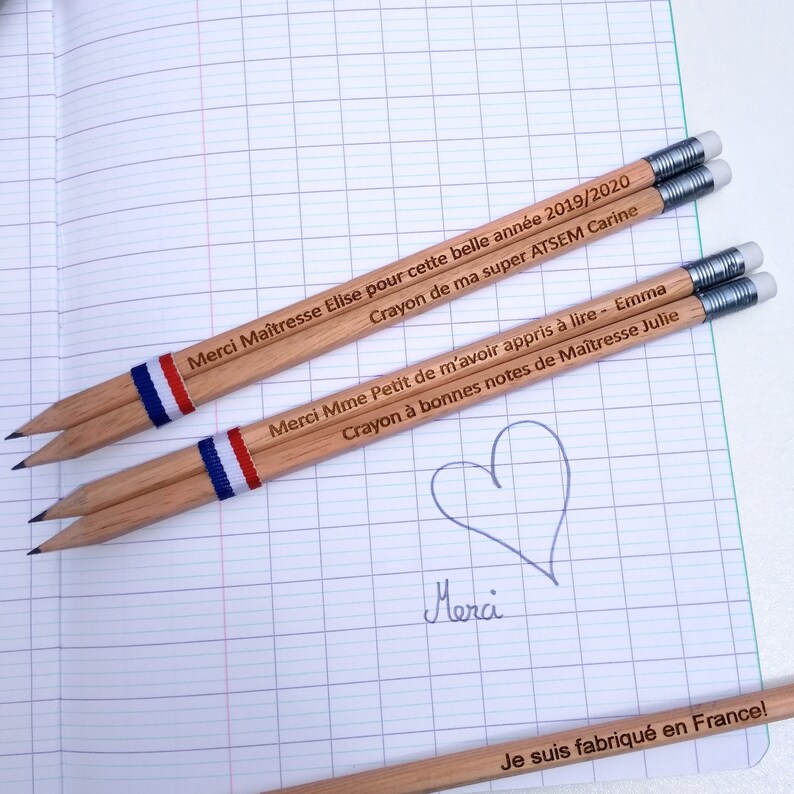 Set of 2 paper pencils made in France 2 personalized TEXTS Etsy