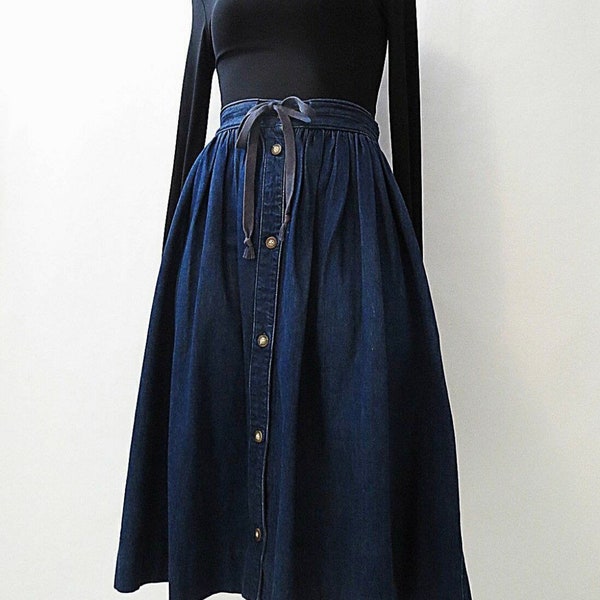 Rare Vintage Calvin Klein 90s 1990s Jeans Skirt | Denim Button Up Midi Skirt | Denim Knee Length Skirt | 1980 80s Skirt | Made in Japan S-M