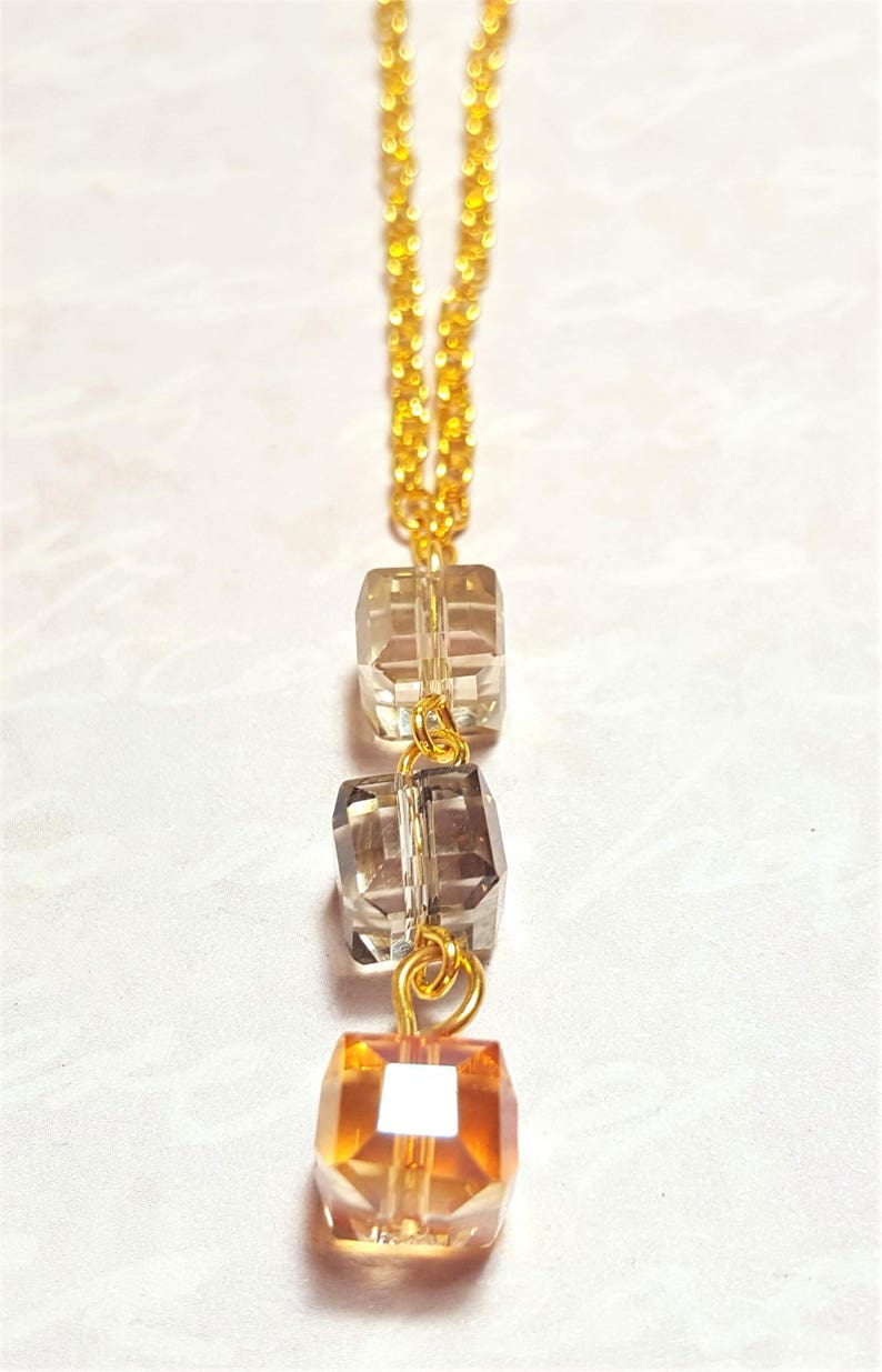 Autumn Cubes Necklace Minimal Necklace Glass Necklace Fall Necklace Women/'s Necklace Gold Plated Necklace Gift Idea Y-Necklace Layering