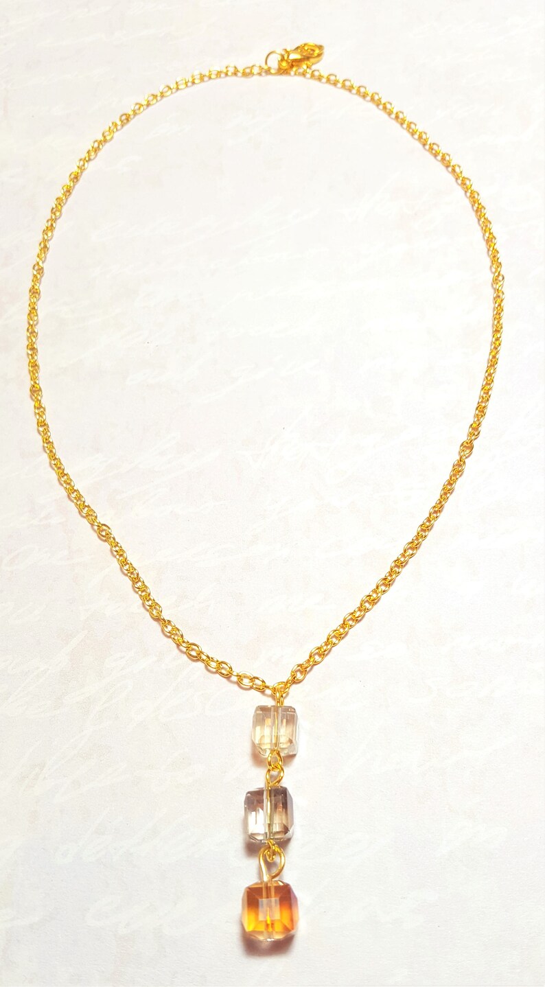 Autumn Cubes Necklace Minimal Necklace Glass Necklace Fall Necklace Women/'s Necklace Gold Plated Necklace Gift Idea Y-Necklace Layering