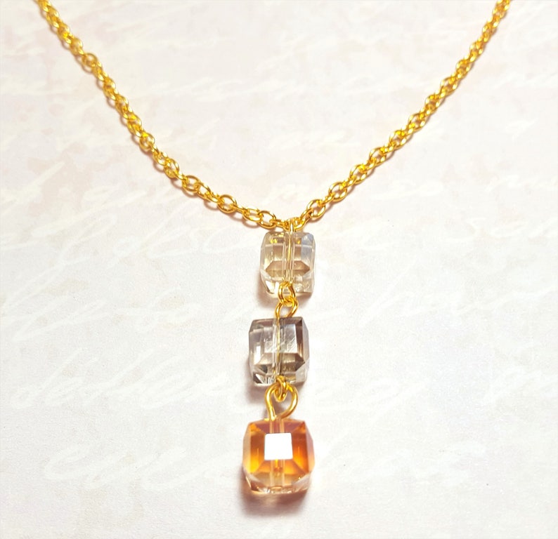 Autumn Cubes Necklace Minimal Necklace Glass Necklace Fall Necklace Women/'s Necklace Gold Plated Necklace Gift Idea Y-Necklace Layering