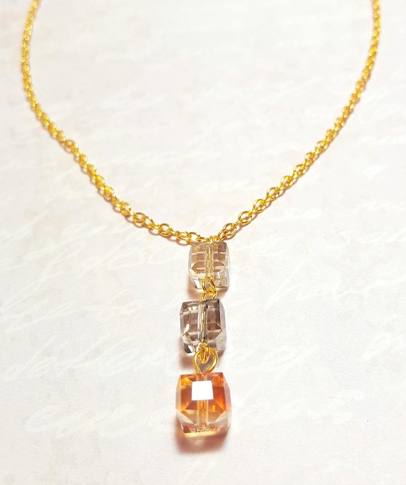 Autumn Cubes Necklace Minimal Necklace Glass Necklace Fall Necklace Women/'s Necklace Gold Plated Necklace Gift Idea Y-Necklace Layering