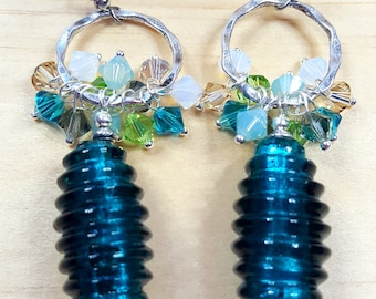 Swarovski Cluster Earrings - green- statement earrings - glass foil beads - women's earrings - swarovski crystals - women's jewellery - gift