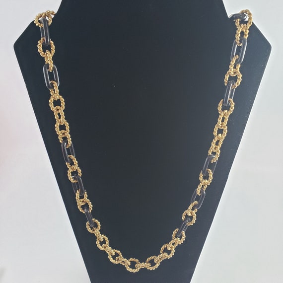 Carol Dauplaise Necklace Long Chain Link Goldtone and Black | Etsy