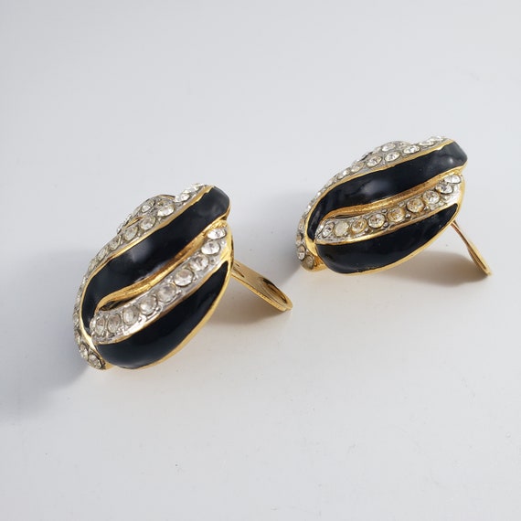 Vintage ESSEX Swirl Clip-on Earrings Black Enamel… - image 4