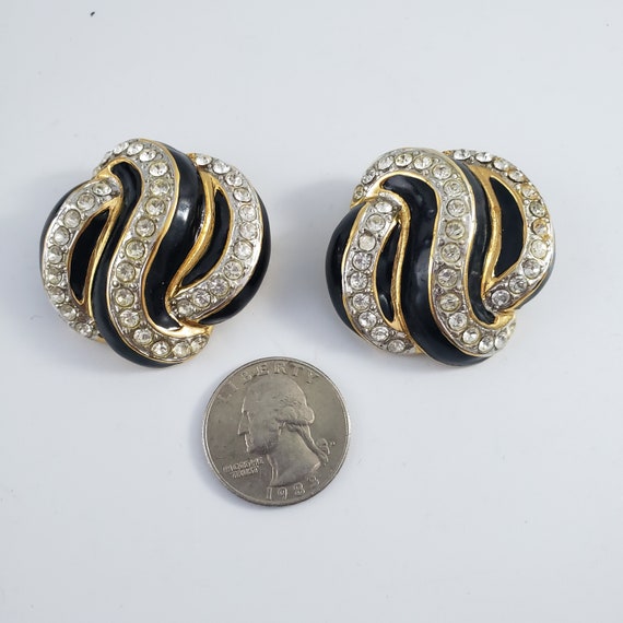 Vintage ESSEX Swirl Clip-on Earrings Black Enamel… - image 3