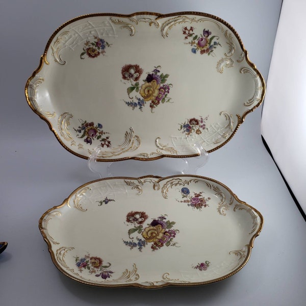 Vintage Rosenthal Sanssouci Selb Germany Set of 2 13" & 15"  Serving Platters Floral Design with Gold Trim