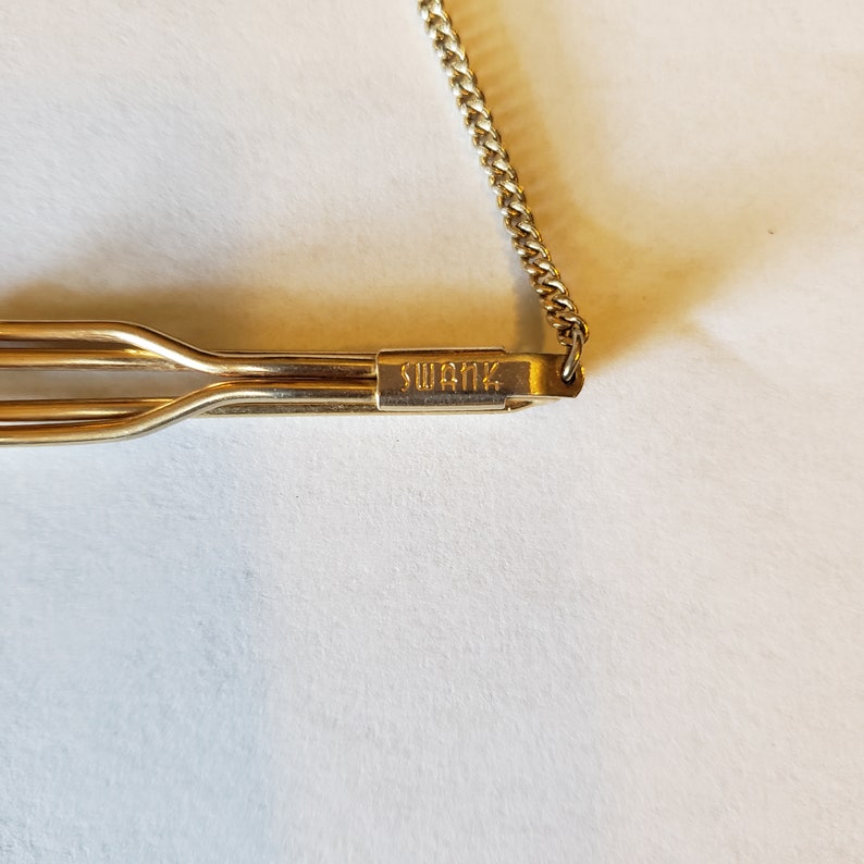 Vintage Swank Tie Bar With Chain and Dangling Initial or Placecard ...
