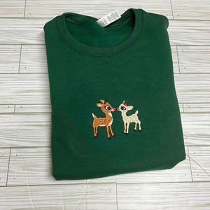 Reindeer Couple Sweatshirt | Vintage Christmas Sweatshirt | Holiday Embroidered Crewneck | Cozy Winter Sweatshirt