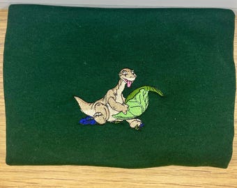 Cozy  Dinosaur Sweatshirt | Embroidered Green Pullover | 90s Nostalgia Crewneck