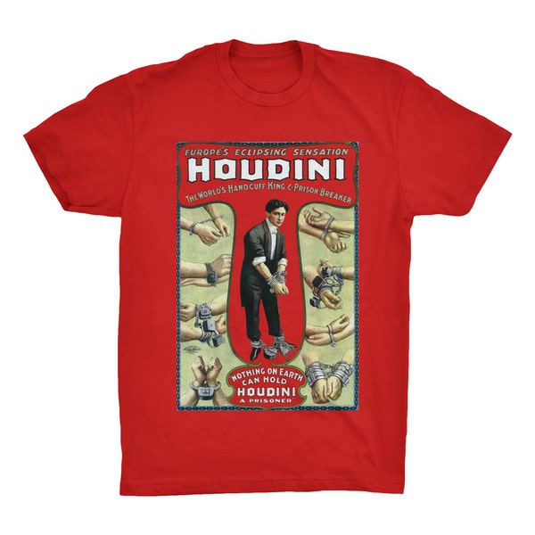 Houdini T-Shirt. Magician T-Shirt. Magic T-Shirt. Poster Print Tee. 100% Ringspun Cotton Soft Tee.