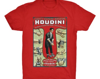 Houdini T-Shirt. Magician T-Shirt. Magic T-Shirt. Poster Print Tee. 100% Ringspun Cotton Soft Tee.