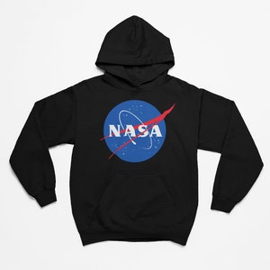 Nasa Pullover Hoodie with NASA&#39;s iconic planet logo on a comfy & soft 50/50 hooded sweatshirt available in black or sand.