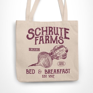 Schrute Farms Tote 100% Cotton Fun Grocery Tote, Book Tote, Office Tote. Premium Cotton Canvas 15&quot; X 16&quot;