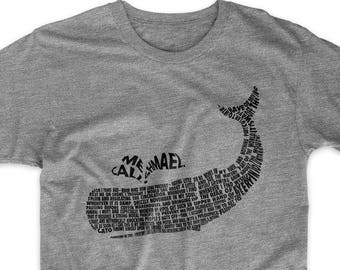 Moby Dick T-Shirt. Call Me Ishmael Shirt Gray, Black, Red, or White Premium Soft Cotton Tee. Comfy!