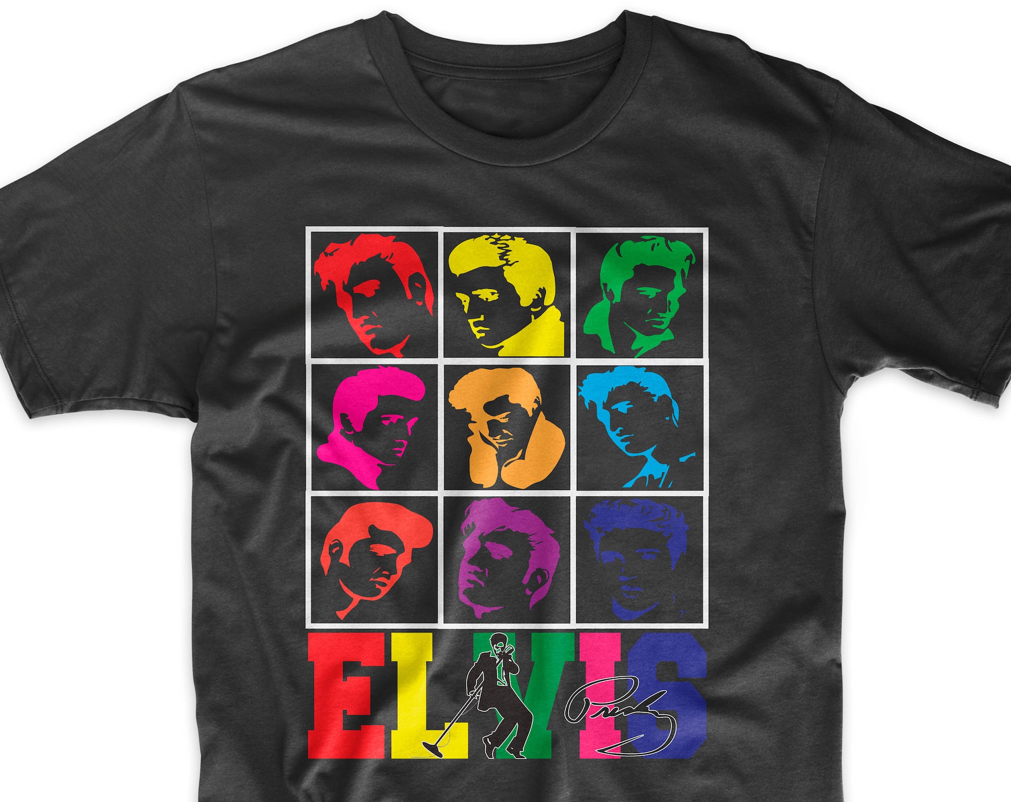 Elvis Presley T-Shirt on Black or White Premium Soft Cotton Tee. The King of Rock and Roll