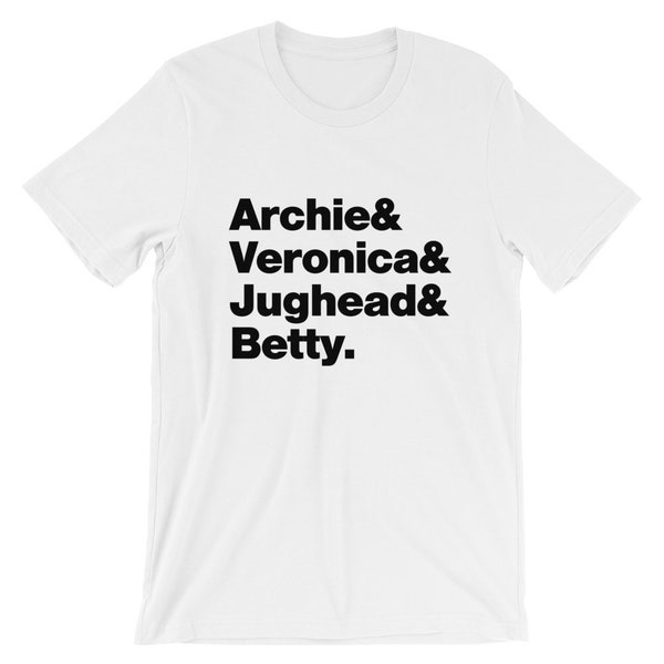 Archie Comics T-Shirt. Archie Comics Riverdale  Archie Veronica Jughead and Betty Shirt On Yellow, Black, White, Gray or Red Soft Cotton Tee