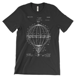 Hot Air Balloon Patent T-Shirt. Hot Air Balloon Shirt, Ballooning Balloonist Patent Art Clothing Unisex Soft Cotton. Black White Red or Gray