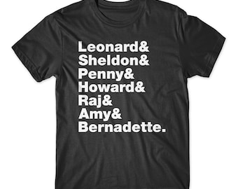 The Big Bang Theory T-Shirt. On Black, White, or Gray Soft Cotton Shirt. Sheldon, Leonard, Penny, Howard, Raj, Amy & Bernadette. Comfy!
