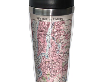 New York City Vintage Map 16 Ounce Travel Mug