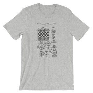 Chess Patent T-Shirt. Chess Gift Shirt. Chess Board Shirt Ringspun Cotton Tee. Unisex. Sizes S-3X. Available in Black, Red, White, or Gray.