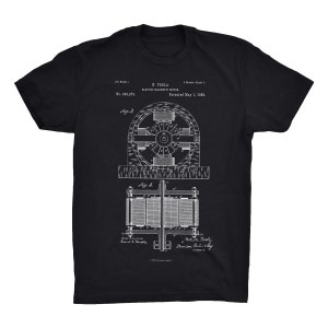 Electro Motor Patent T-Shirt. Nikola Tesla Patent Shirt. Tesla Invention Tee. Electric Motor. Soft Cotton Tee, Comfy. Tesla Blueprint Shirt. image 1