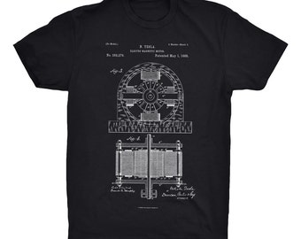 Electro Motor Patent T-Shirt. Nikola Tesla Patent Shirt. Tesla Invention Tee. Electric Motor. Soft Cotton Tee, Comfy. Tesla Blueprint Shirt.