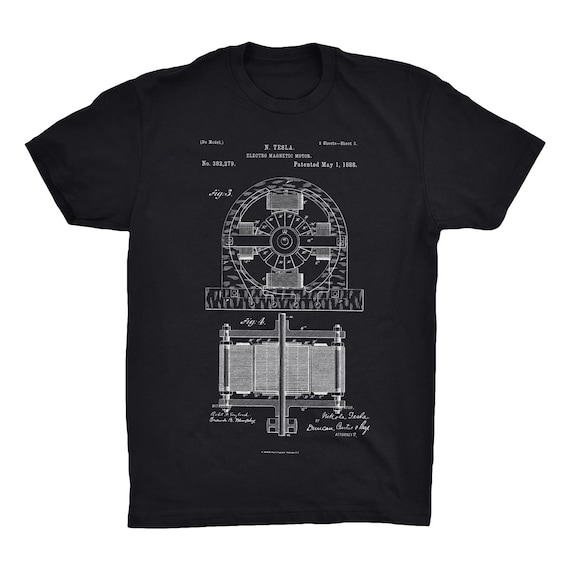 Electro Motor Patent T-Shirt. Nikola Tesla Patent Shirt. Tesla Invention Tee. Electric Motor. Soft Cotton Tee, Comfy. Tesla Blueprint Shirt.