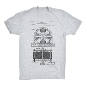 Electro Motor Patent T-Shirt. Nikola Tesla Patent Shirt. Tesla Invention Tee. Electric Motor. Soft Cotton Tee, Comfy. Tesla Blueprint Shirt. image 4
