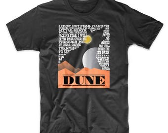 Dünen-T-Shirt. Fear is the Mind Killer-Shirt. Klassisches Science Fiction T-Shirt auf schwarzem, grauem oder rotem Premium Soft Tee. Gemütlich!